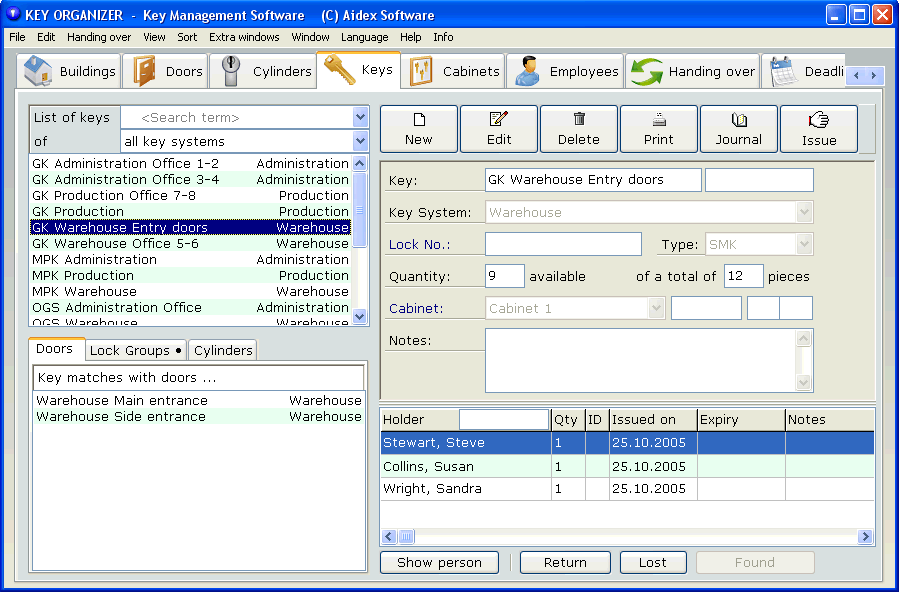 screenshot of Key Organizer